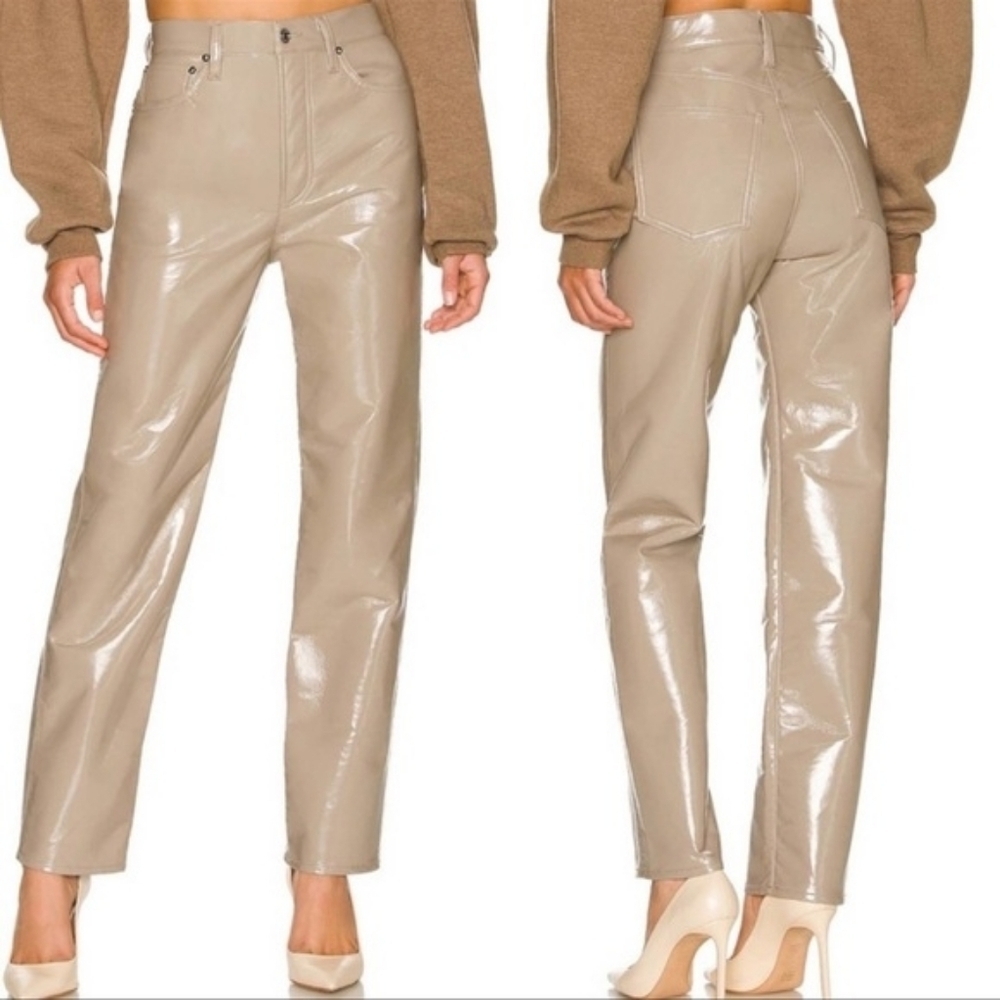 AGOLDE 90s Pinch Waist Patent Recycled Leather Pants in Quail Patent